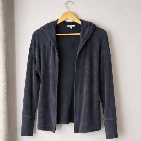 Splendid Sweaters - Splendid Collection Faded Black Waffle Knit Hooded Cardigan | Size Small